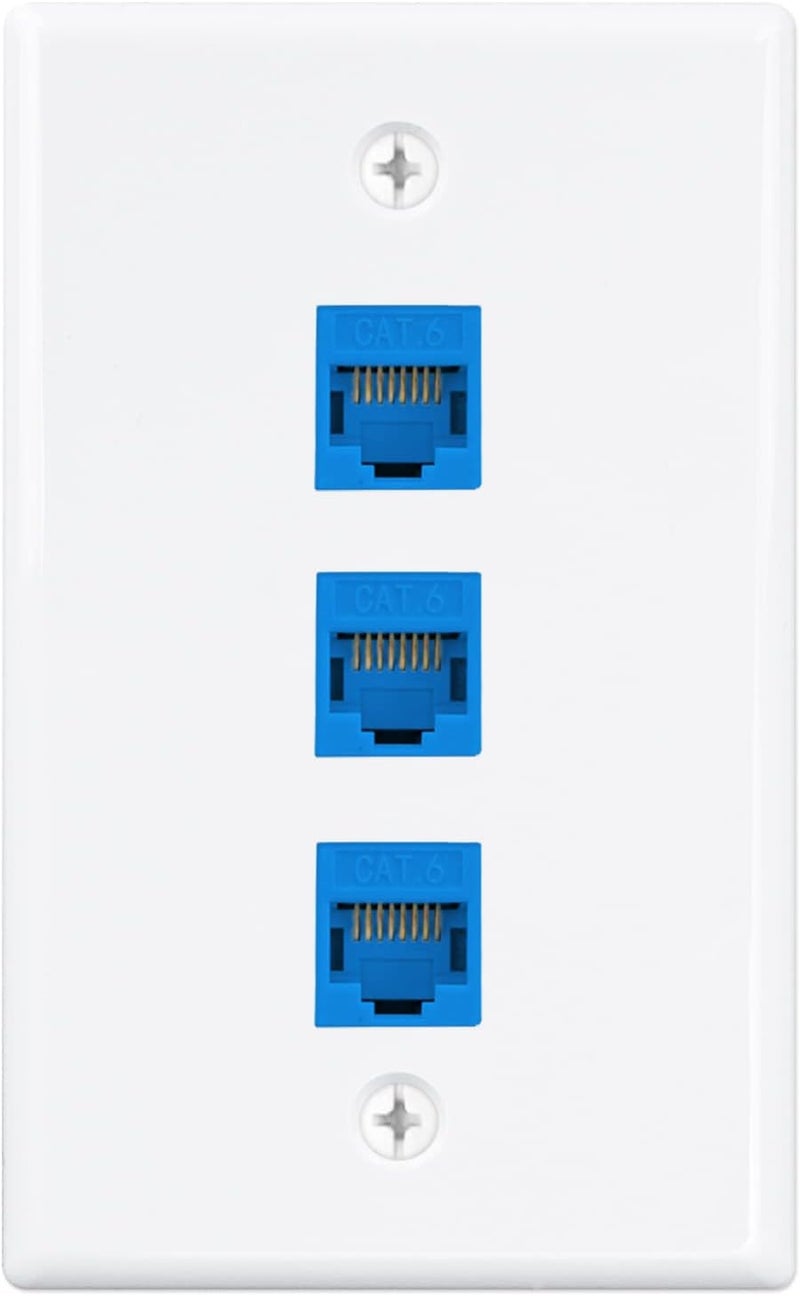 iwillink (1-Pack) 3-Port Ethernet Wall Plate, Keystone Jack Wall Plate with RJ45 Keystone Inline Coupler insert, Female to Female Cat6 Keystone Jack Wall Plates, Blue - Image 1